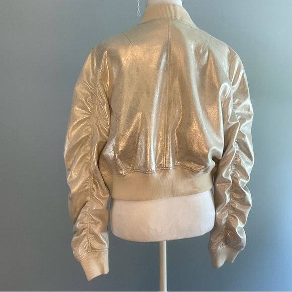 Robert Rodriguez Sz Medium Faux Leather Shimmering Champagne Bomber Jacket NWT - Picture 9 of 16